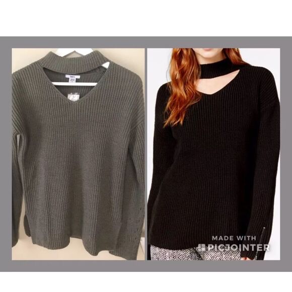NWT Bar III Medium Dusty‎ Olive Choker zippered sleeves Sweater Chunky pullover - Picture 1 of 12